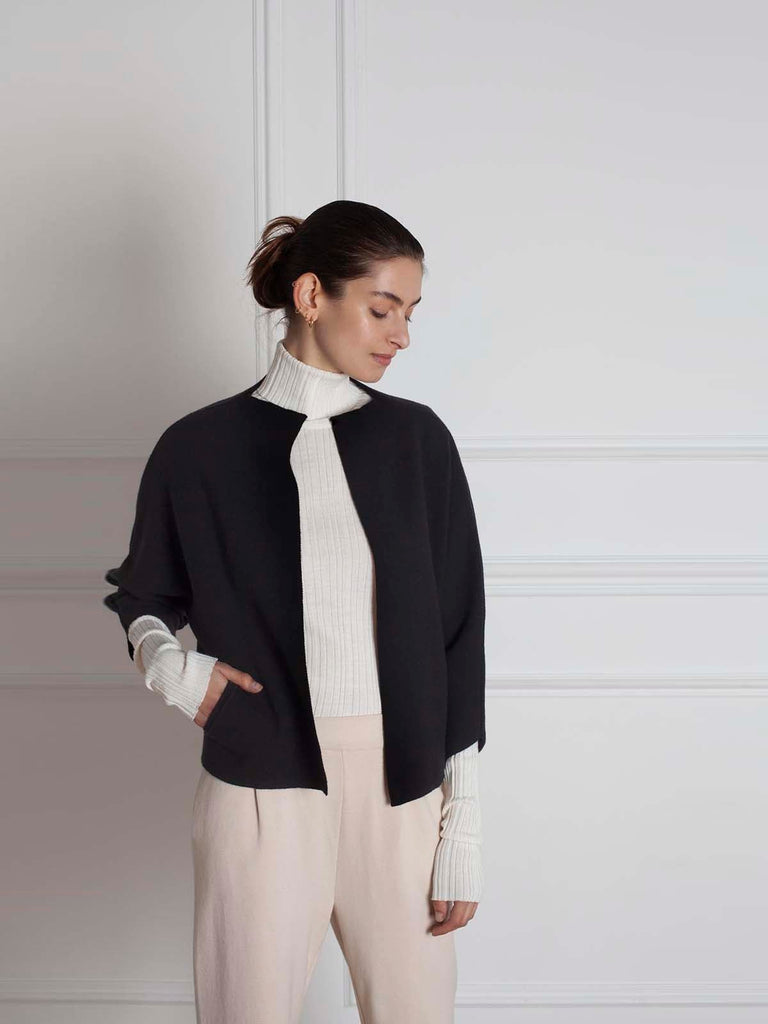 Frett Knit Kimono Jacket - Black - Moxie TLV