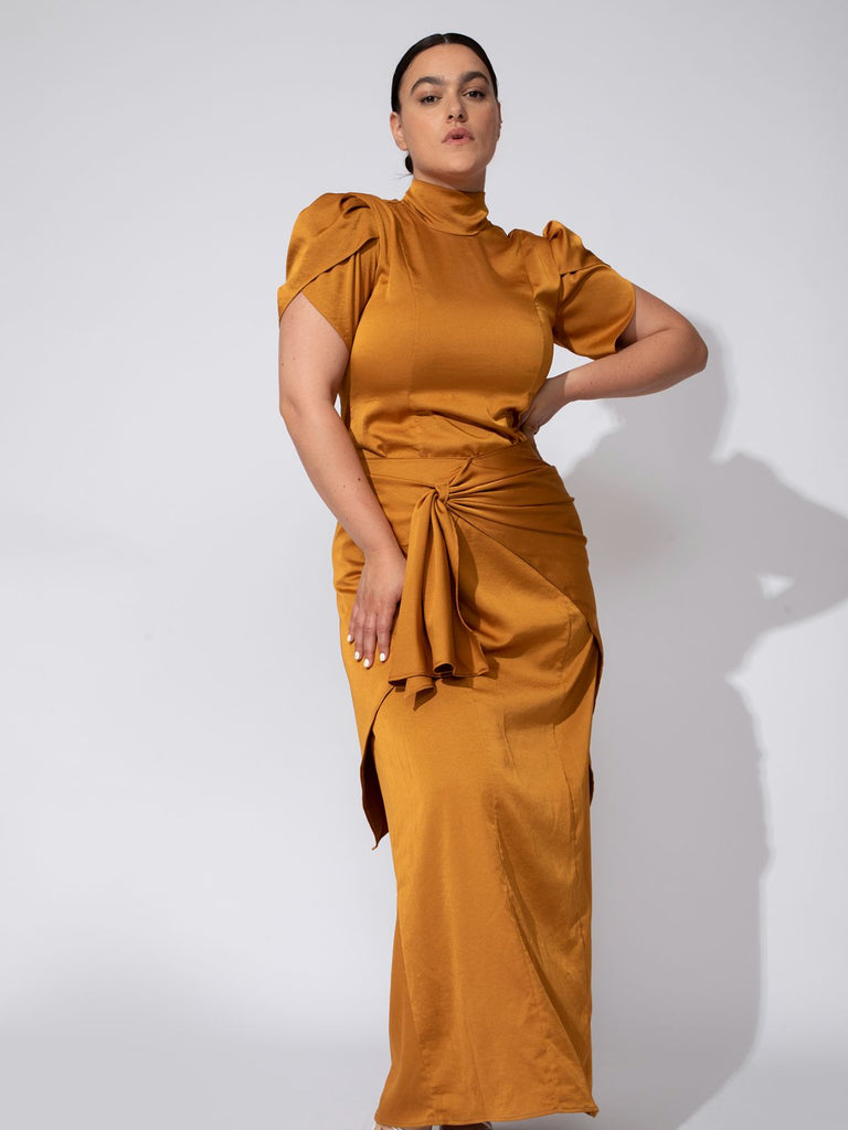 Shahar Avnet Elegant Rose Dress - Golden Brown - Moxie TLV