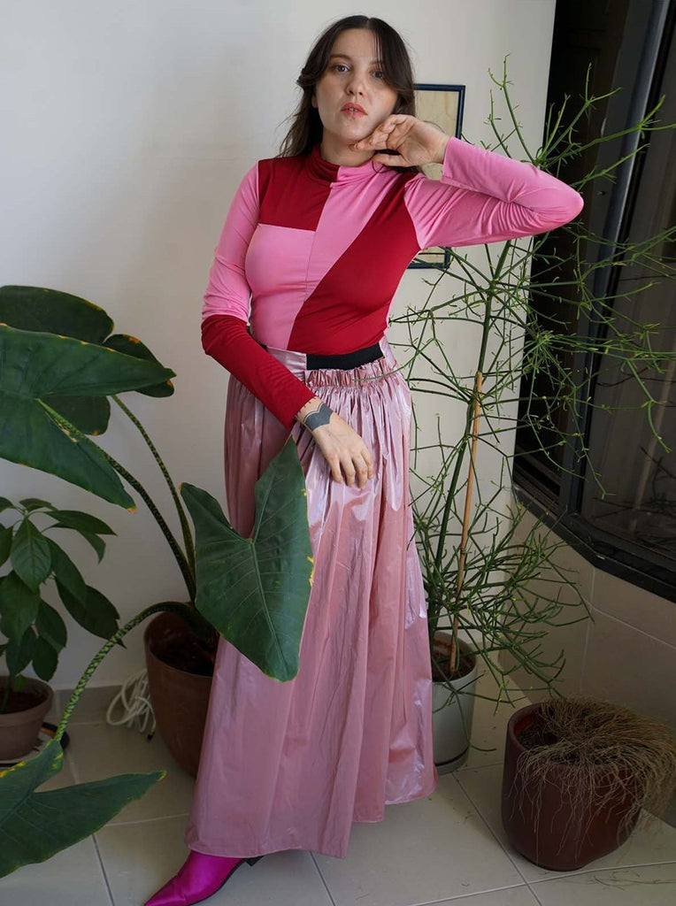 Shahar Avnet Metal Taffeta Skirt - Pink - Moxie TLV