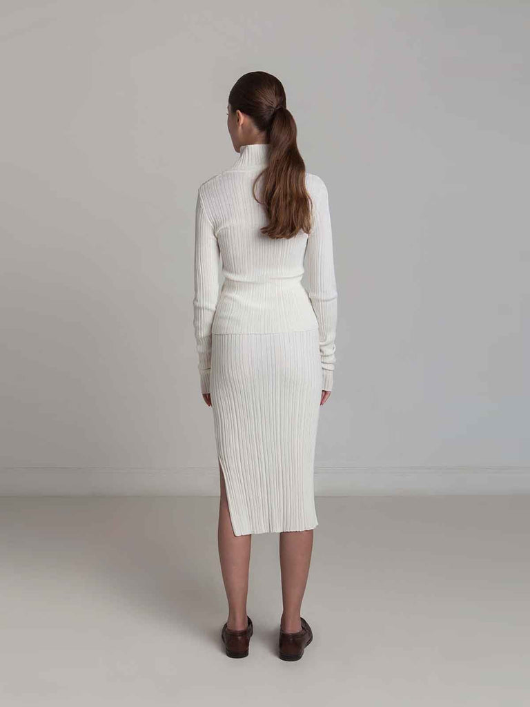 Frett Asymmetric Rib Skirt - Ivory - Moxie TLV