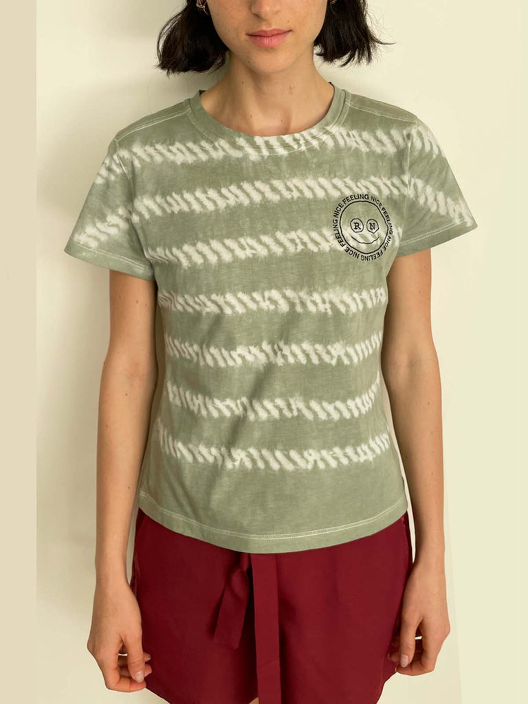 Ronna Nice Stripes Tie Dye Logo T-shirt - Olive - Moxie TLV