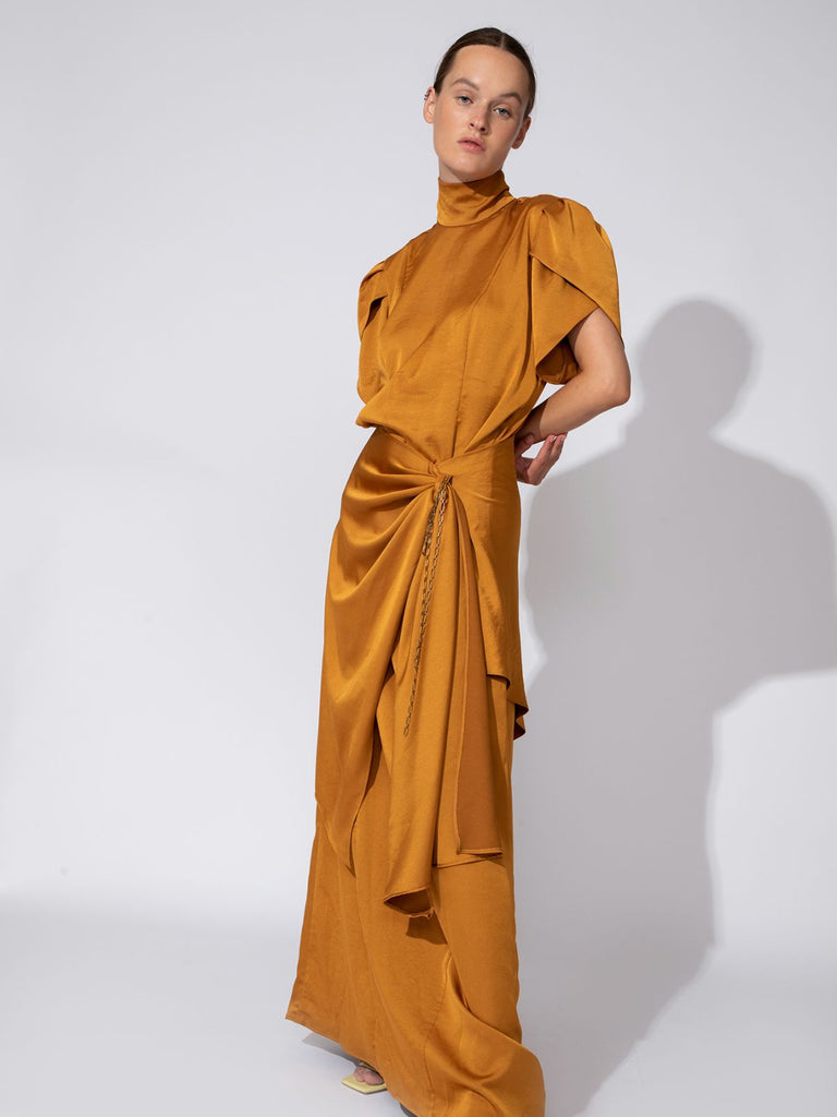 Shahar Avnet Elegant Rose Dress - Golden Brown - Moxie TLV