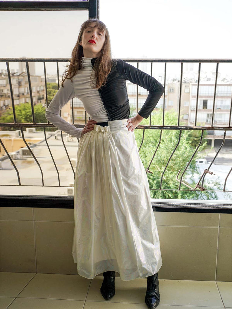 Shahar Avnet Metal Taffeta Skirt - Ivory - Moxie TLV