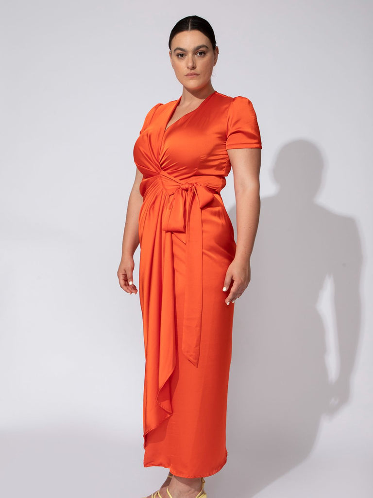 Shahar Avnet Tulip Short-Sleeve Dress - Orange - Moxie TLV